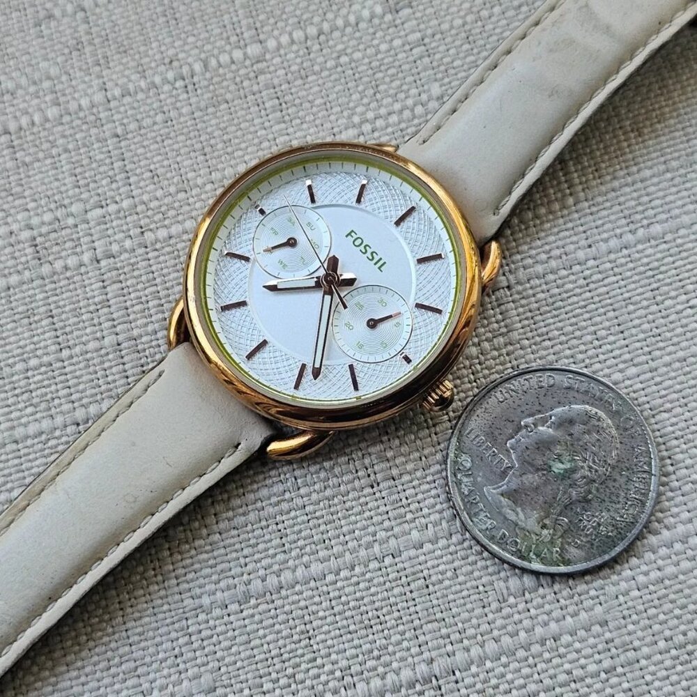 Fossil Women Wristwatch Multifunction Cream Leather Band Gold Tone Case Watch - Picture 9 of 12